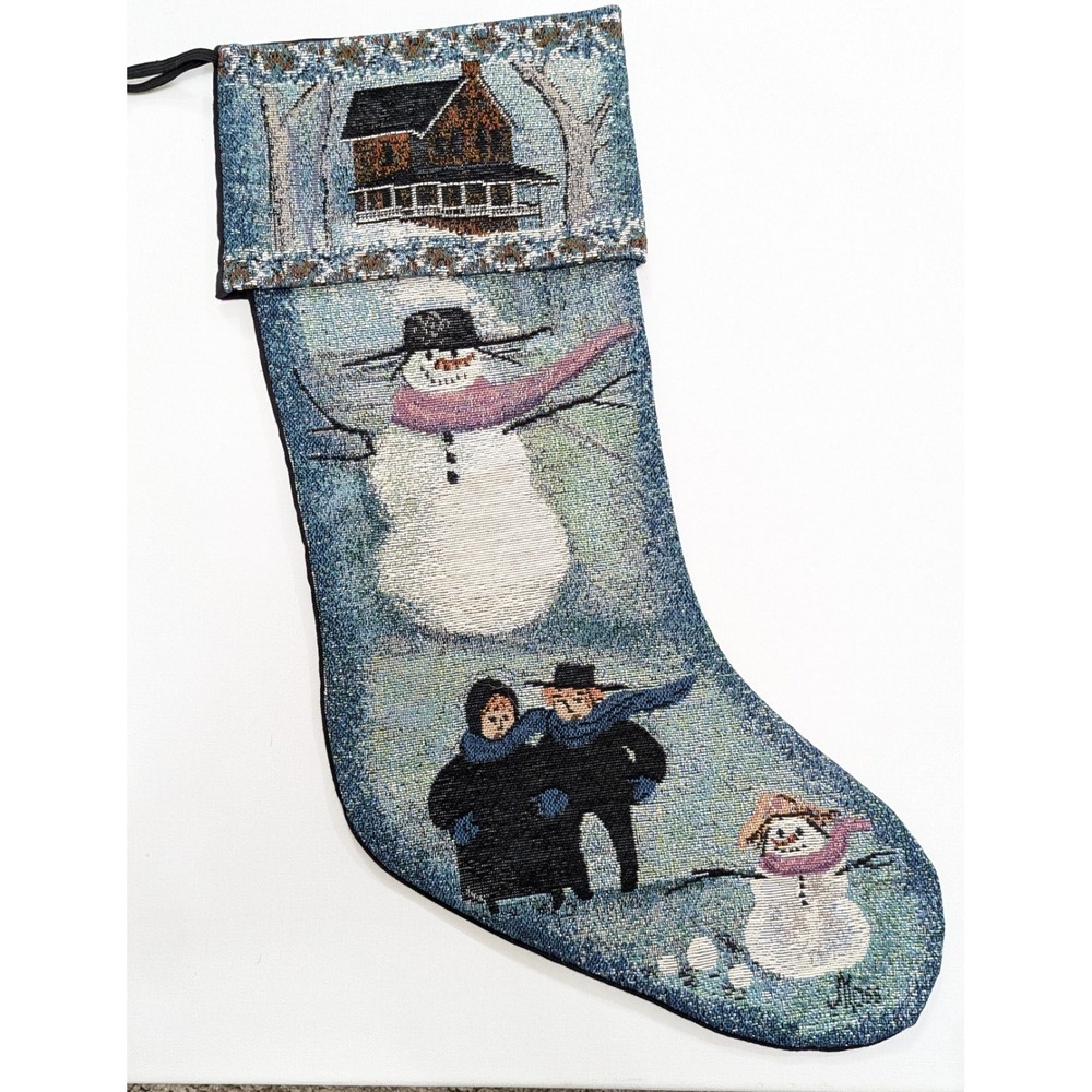 P Buckley Moss Christmas Stocking Tapestry Holiday Decor Amish 1999 Snowman VTG